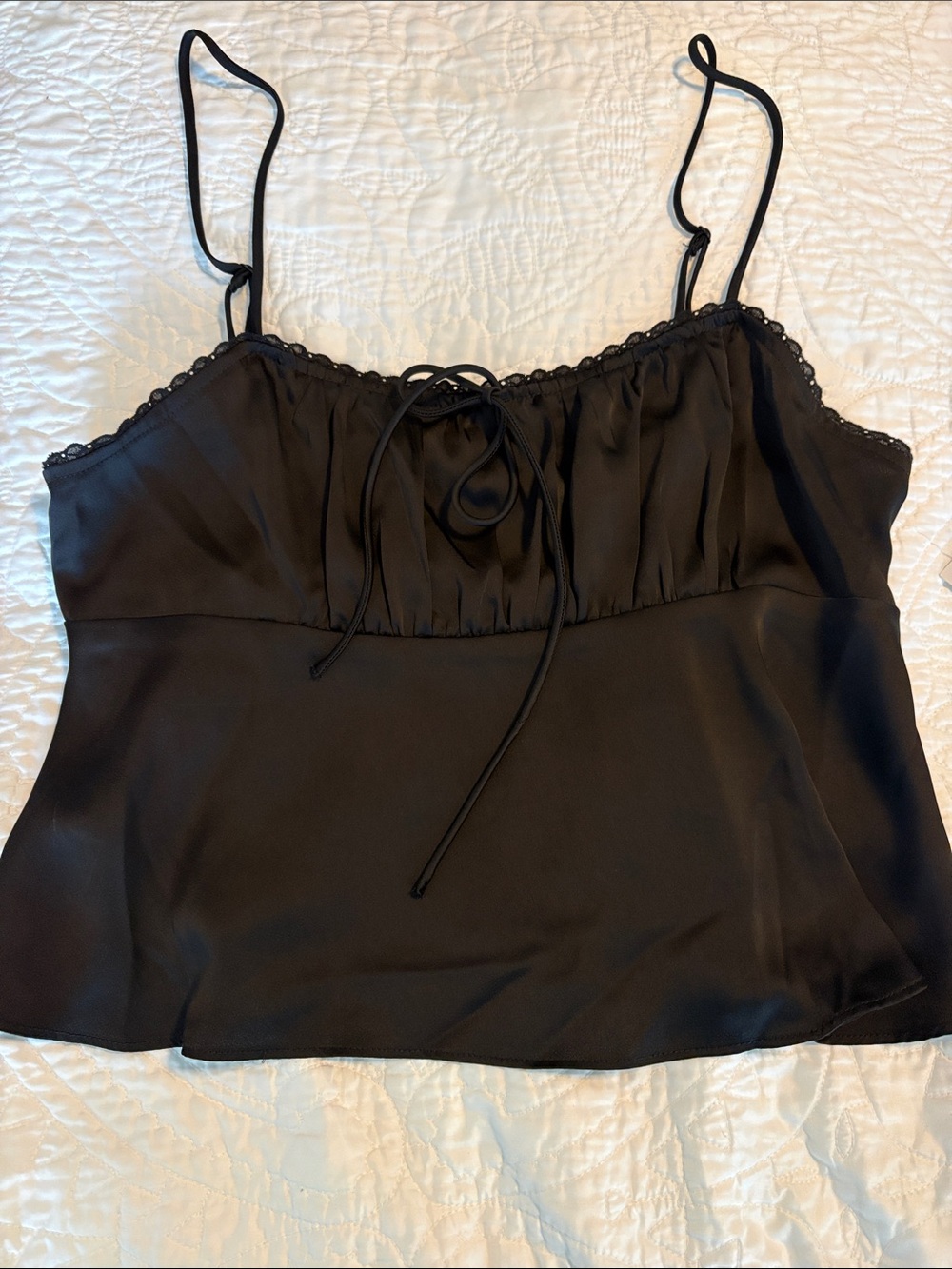 La Hearts Black Satin Lace-Trim Cami